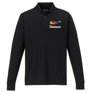 Autism Awareness Day Tennessee Puzzle Pieces Gift Cool Gift Performance Long Sleeve Polo