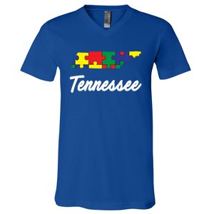 Autism Awareness Day Tennessee Puzzle Pieces Gift Cool Gift V-Neck T-Shirt