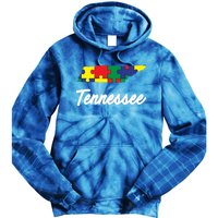 Autism Awareness Day Tennessee Puzzle Pieces Gift Cool Gift Tie Dye Hoodie