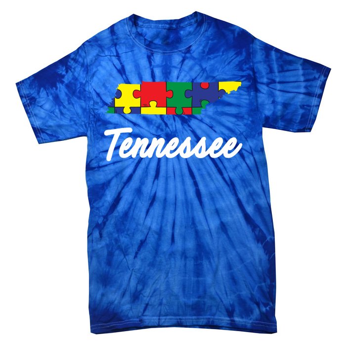 Autism Awareness Day Tennessee Puzzle Pieces Gift Cool Gift Tie-Dye T-Shirt