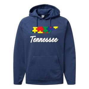 Autism Awareness Day Tennessee Puzzle Pieces Gift Cool Gift Performance Fleece Hoodie