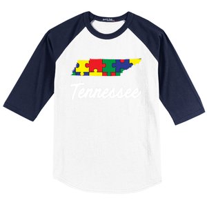 Autism Awareness Day Tennessee Puzzle Pieces Gift Cool Gift Baseball Sleeve Shirt