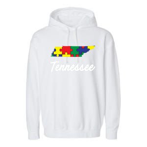 Autism Awareness Day Tennessee Puzzle Pieces Gift Cool Gift Garment-Dyed Fleece Hoodie