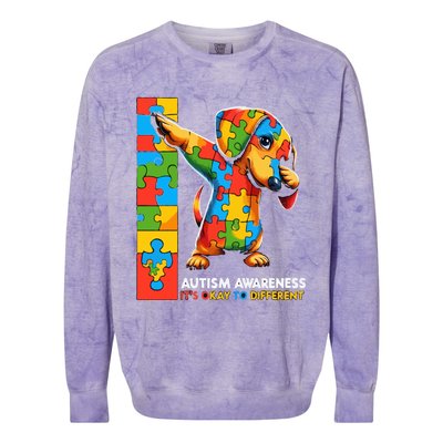 Autism Awareness Dabbing Dachshund Funny Gift Colorblast Crewneck Sweatshirt