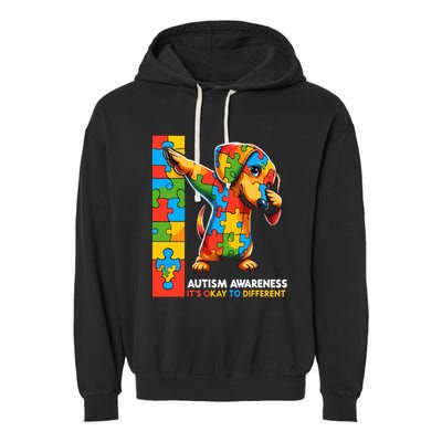 Autism Awareness Dabbing Dachshund Funny Gift Garment-Dyed Fleece Hoodie