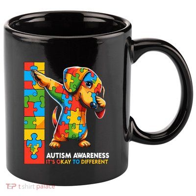 Autism Awareness Dabbing Dachshund Funny Gift 11oz C Handle Ceramic Mug