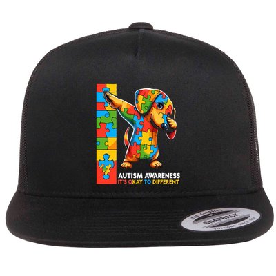 Autism Awareness Dabbing Dachshund Funny Gift Flatbill Hat