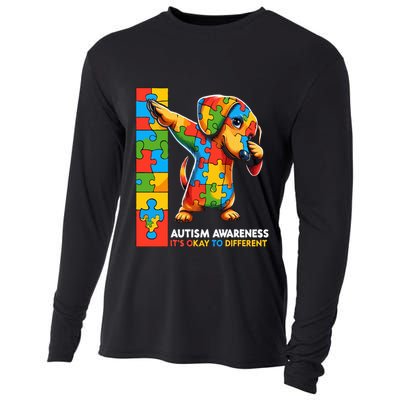 Autism Awareness Dabbing Dachshund Funny Gift Cooling Performance Long Sleeve Crew