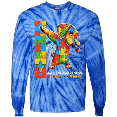 Autism Awareness Dabbing Dachshund Funny Gift Tie-Dye Long Sleeve Shirt