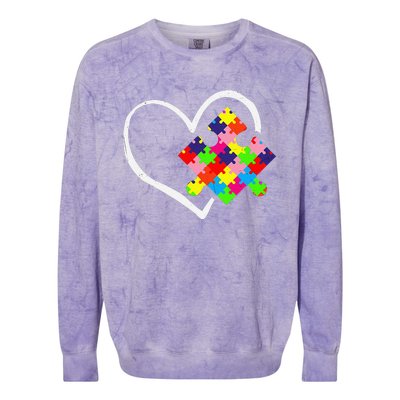 Autism Awareness Day Puzzle Love Autistic Mom And Dad Colorblast Crewneck Sweatshirt