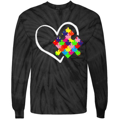 Autism Awareness Day Puzzle Love Autistic Mom And Dad Tie-Dye Long Sleeve Shirt