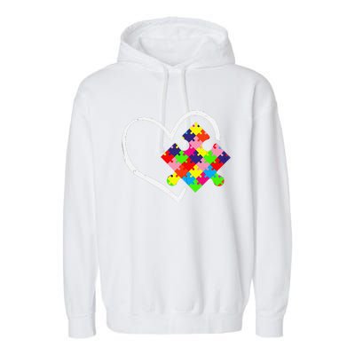 Autism Awareness Day Puzzle Love Autistic Mom And Dad Garment-Dyed Fleece Hoodie