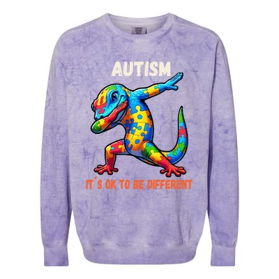 Autism Awareness Dabbing Gecko Funny Gift Colorblast Crewneck Sweatshirt