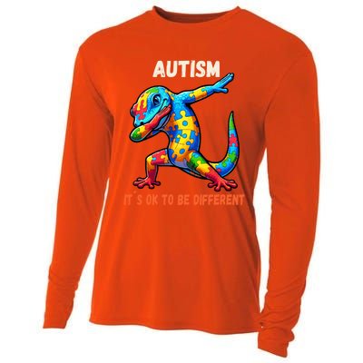 Autism Awareness Dabbing Gecko Funny Gift Cooling Performance Long Sleeve Crew