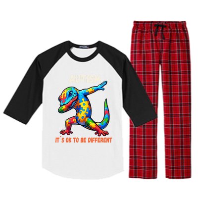 Autism Awareness Dabbing Gecko Funny Gift Raglan Sleeve Pajama Set