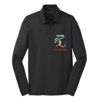 Autism Awareness Dabbing Gecko Funny Gift Silk Touch Performance Long Sleeve Polo