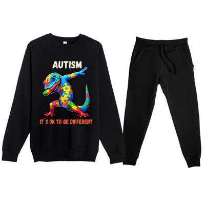 Autism Awareness Dabbing Gecko Funny Gift Premium Crewneck Sweatsuit Set