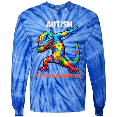 Autism Awareness Dabbing Gecko Funny Gift Tie-Dye Long Sleeve Shirt