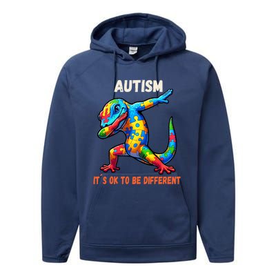 Autism Awareness Dabbing Gecko Funny Gift Performance Fleece Hoodie