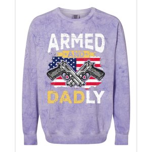 Armed And Dadly Funny Deadly Father USA flag Fathers Day Colorblast Crewneck Sweatshirt