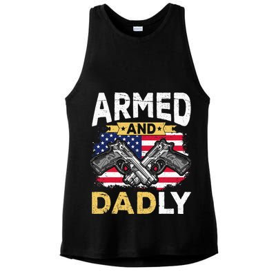 Armed And Dadly Funny Deadly Father USA flag Fathers Day Ladies PosiCharge Tri-Blend Wicking Tank