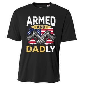 Armed And Dadly Funny Deadly Father USA flag Fathers Day Cooling Performance Crew T-Shirt