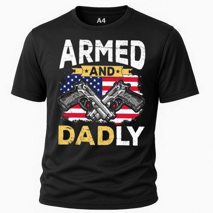 Armed And Dadly Funny Deadly Father USA flag Fathers Day Cooling Performance Crew T-Shirt