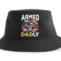 Armed And Dadly Funny Deadly Father USA flag Fathers Day Sustainable Bucket Hat