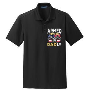 Armed And Dadly Funny Deadly Father USA flag Fathers Day Dry Zone Grid Polo