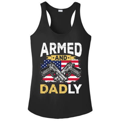 Armed And Dadly Funny Deadly Father USA flag Fathers Day Ladies PosiCharge Competitor Racerback Tank