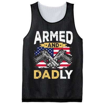 Armed And Dadly Funny Deadly Father USA flag Fathers Day Mesh Reversible Basketball Jersey Tank
