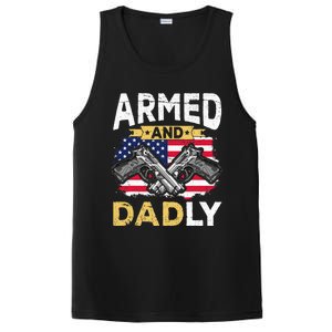 Armed And Dadly Funny Deadly Father USA flag Fathers Day PosiCharge Competitor Tank