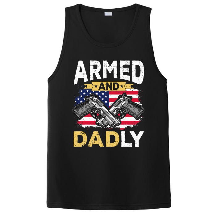 Armed And Dadly Funny Deadly Father USA flag Fathers Day PosiCharge Competitor Tank