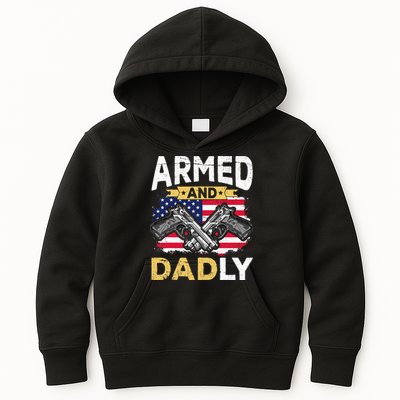 Armed And Dadly Funny Deadly Father USA flag Fathers Day Kids Hoodie