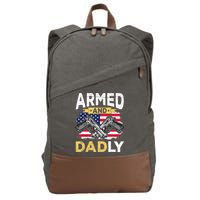 Armed And Dadly Funny Deadly Father USA flag Fathers Day Cotton Canvas Backpack