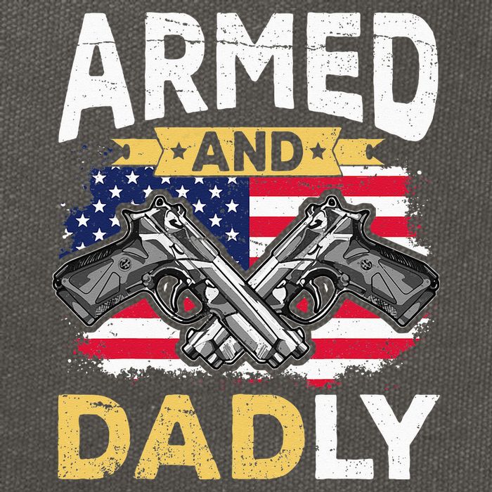 Armed And Dadly Funny Deadly Father USA flag Fathers Day Cotton Canvas Backpack