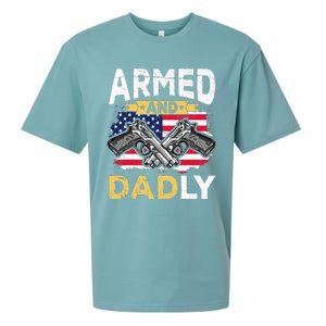 Armed And Dadly Funny Deadly Father USA flag Fathers Day Sueded Cloud Jersey T-Shirt