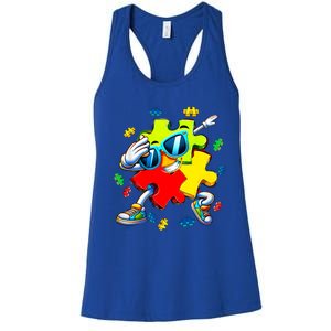 Autism Awareness Dabbing Puzzle Piece Sunglasses Gift Women's Racerback Tank