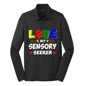 Autism Awareness Day Puzzle Sensory Seeker Gift Silk Touch Performance Long Sleeve Polo