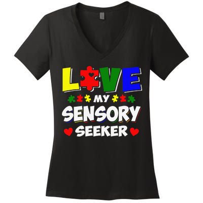 Autism Awareness Day Puzzle Sensory Seeker Gift Women's V-Neck T-Shirt