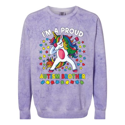 Autism Awareness Dabbing Unicorn Proud Autism Brother Funny Gift Colorblast Crewneck Sweatshirt