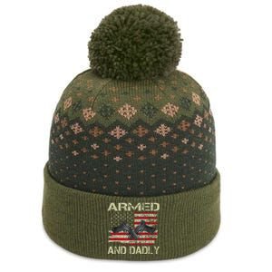 Armed And Dadly Funny Deadly Father For Father's Day The Baniff Cuffed Pom Beanie