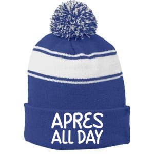 Apres All Day Skiing Ski Snowboarding Snow Sports Cool Gift Stripe Pom Pom Beanie