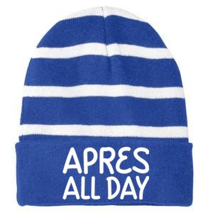 Apres All Day Skiing Ski Snowboarding Snow Sports Cool Gift Striped Beanie with Solid Band