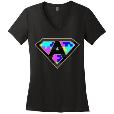 Autism Awareness Day Superhero Love Women's V-Neck T-Shirt