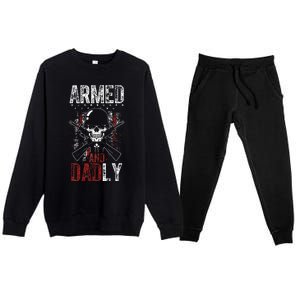 Armed And Dadly Funny Deadly Father Gift For Father's Day Premium Crewneck Sweatsuit Set