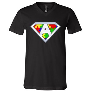 Autism Awareness Day Superhero V-Neck T-Shirt