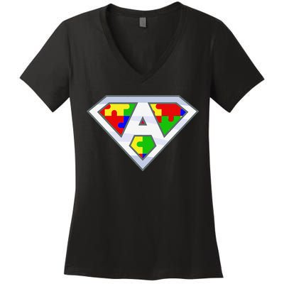 Autism Awareness Day Superhero Women's V-Neck T-Shirt