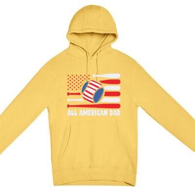 All American Dad Baseball Us Flag Great Gift Premium Pullover Hoodie