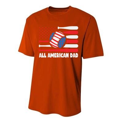 All American Dad Baseball Us Flag Great Gift Performance Sprint T-Shirt